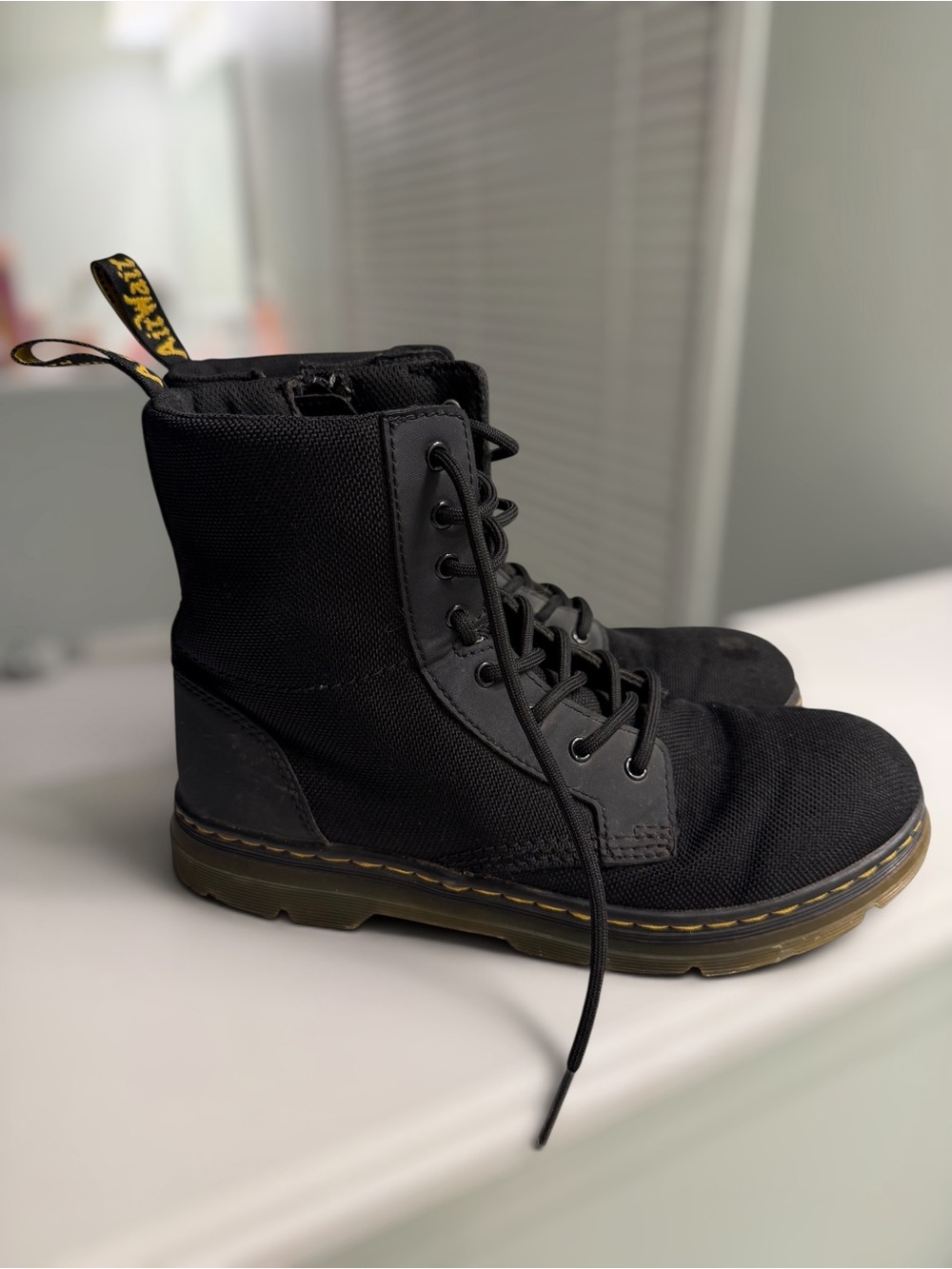 Dr. Martens Combs Y Black Canvas Combat Boots Women’s 6 Men’s 5 Side Zip Lace-Up - Picture 3 of 9